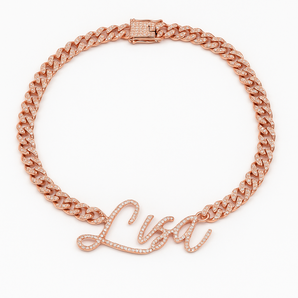 Custom Script Name Rhinestone Cuban Chain Necklace Personalized Cubic Zirconia Cuban Link Necklace