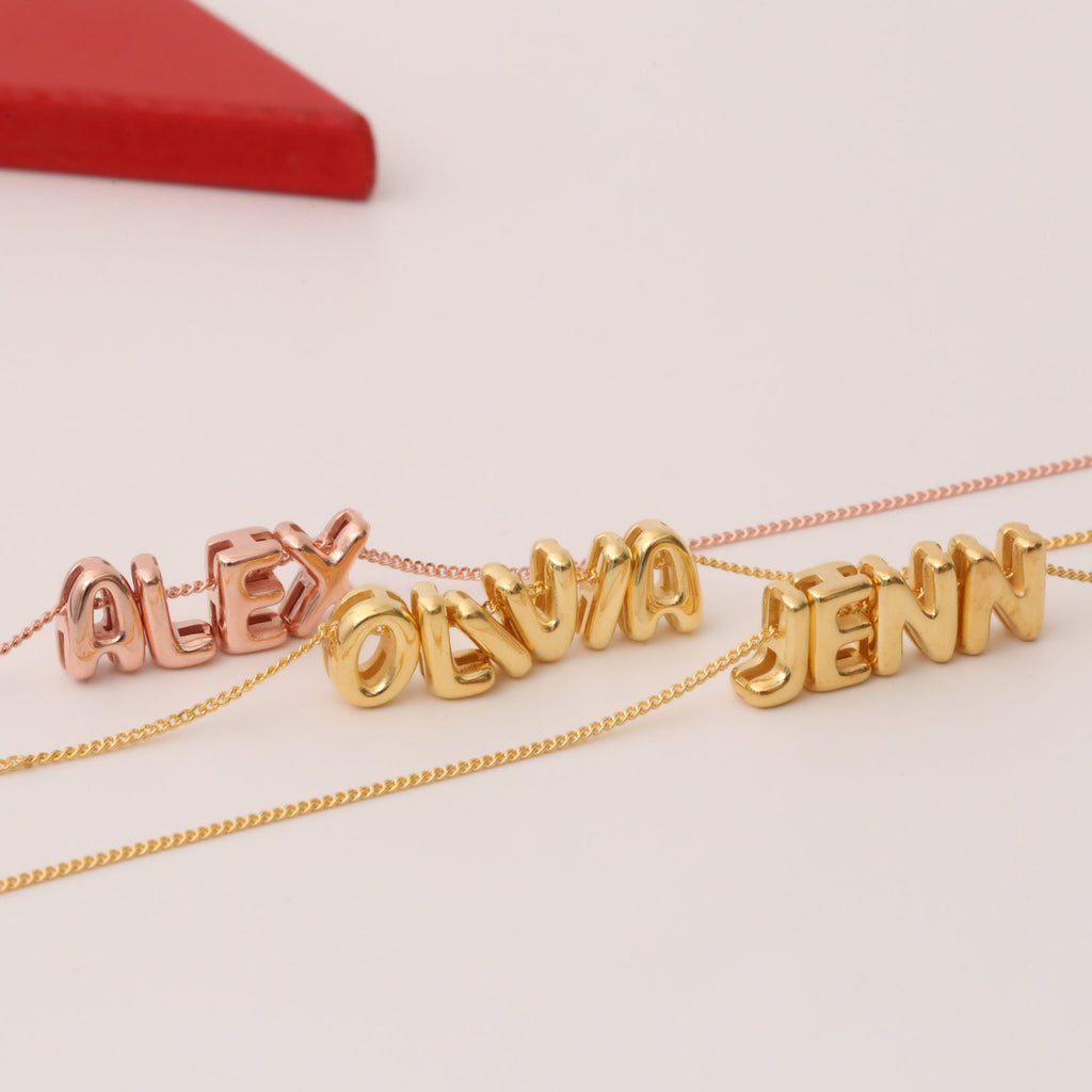 Custom Name Bubble Letter Necklace 18k Gold Plated Stainless Steel Personalized Letter Name Necklace