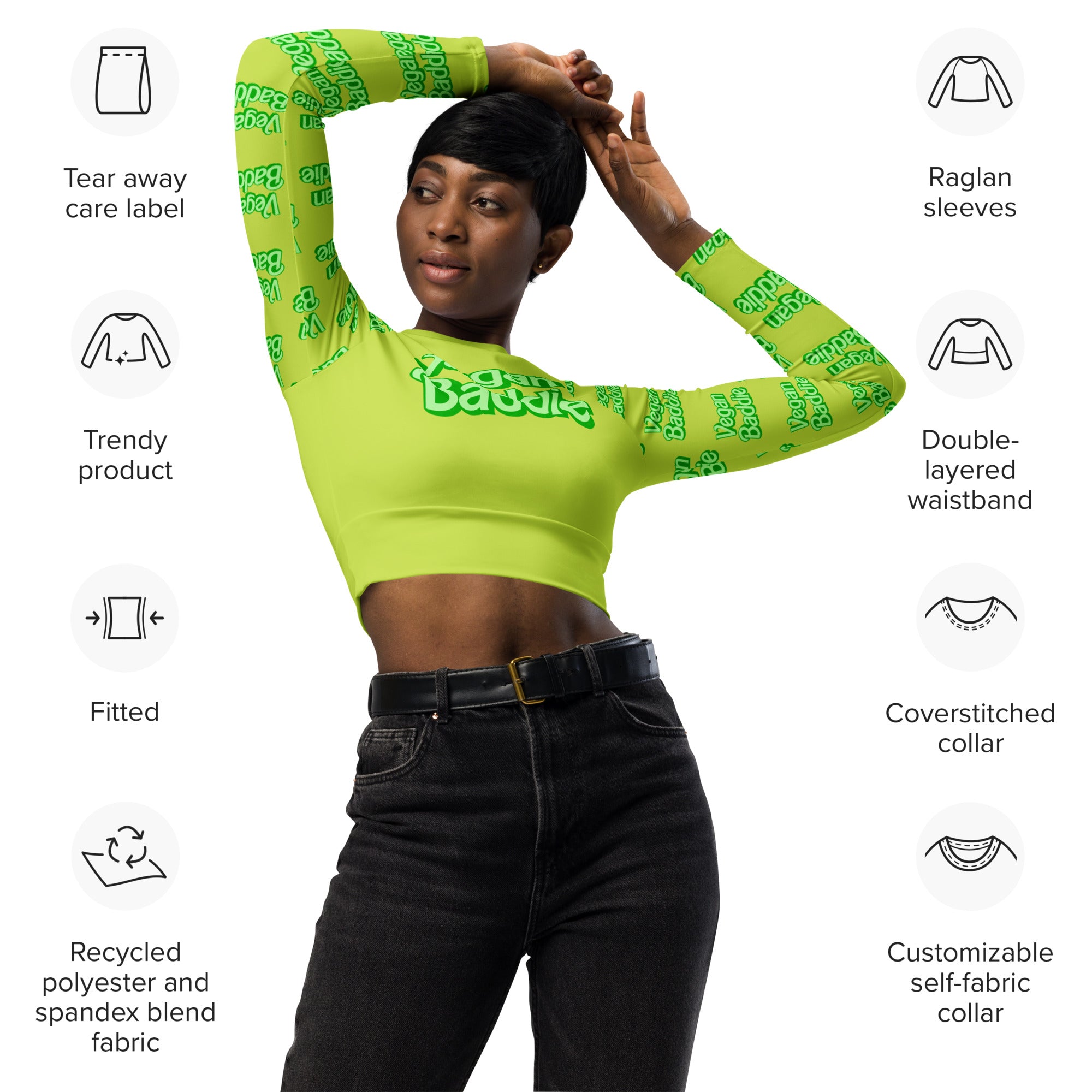 neon green long sleeve crop top