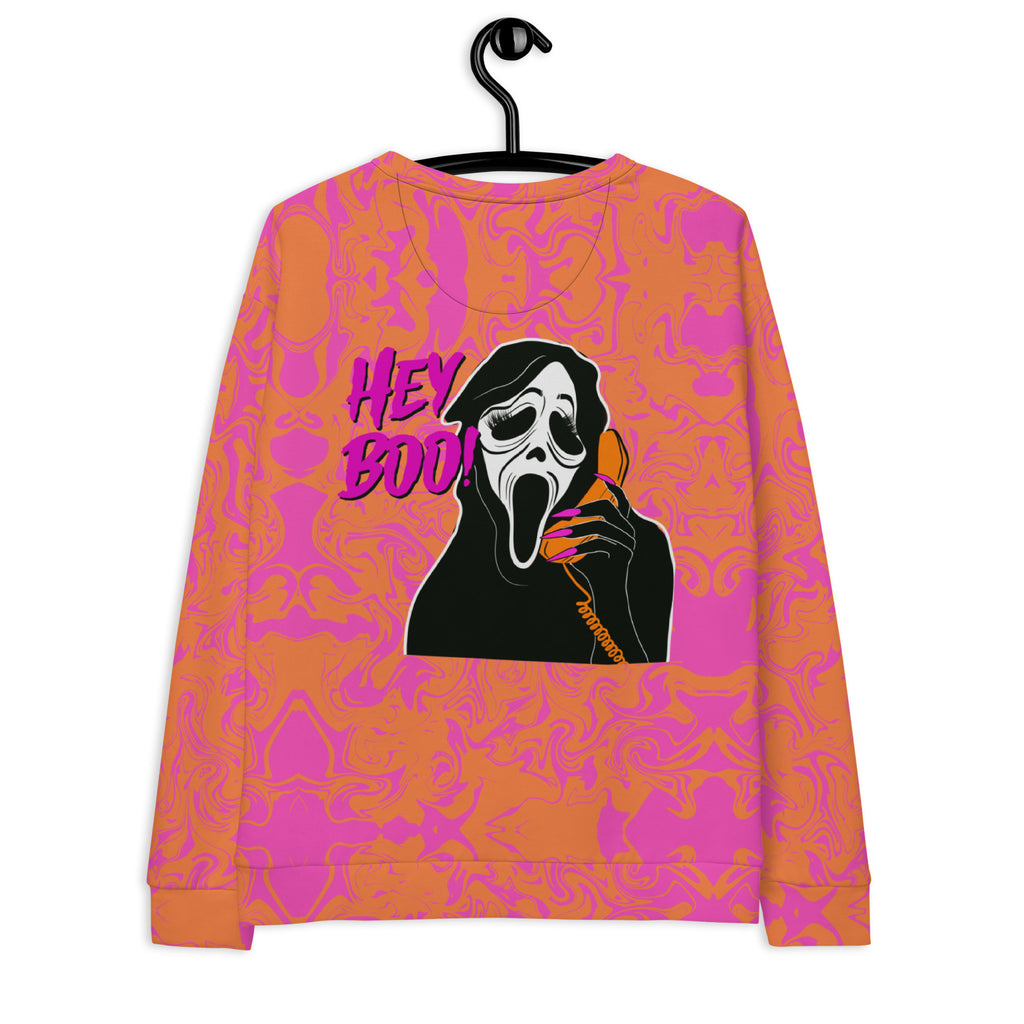 Pink Hey Boo! Scream Mask Halloween Crewneck Sweatshirt