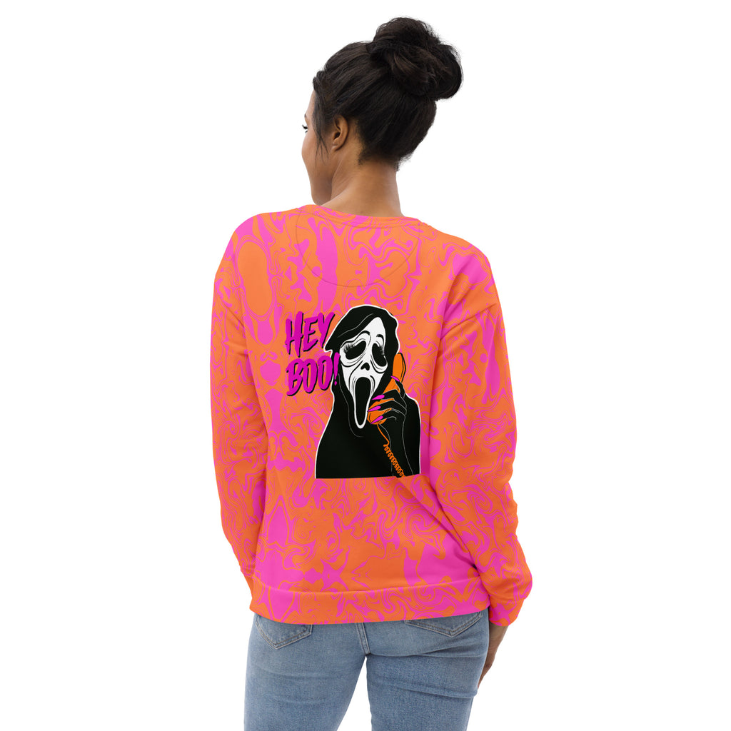 Pink Hey Boo! Scream Mask Halloween Crewneck Sweatshirt