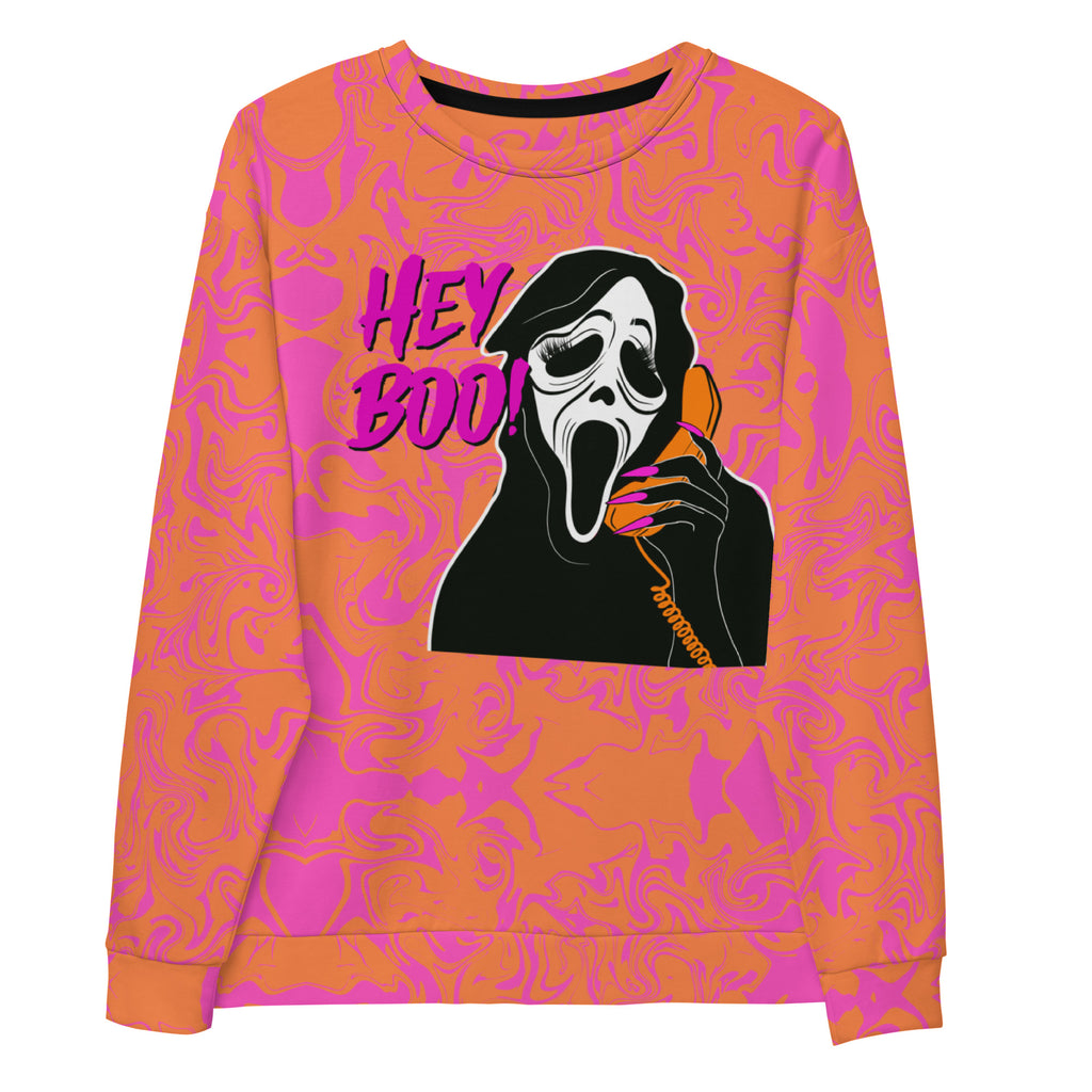 Pink Hey Boo! Scream Mask Halloween Crewneck Sweatshirt