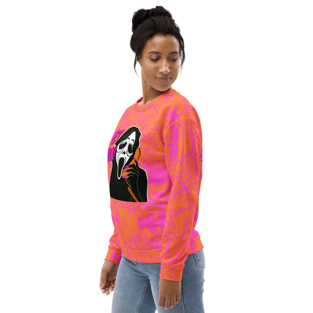 Pink Hey Boo! Scream Mask Halloween Crewneck Sweatshirt