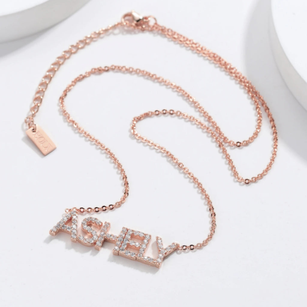 Custom Name Rhinestone Necklace 18k Gold Plated Hypoallergenic Stainless Steel Cubic Zirconia Personalized Necklace