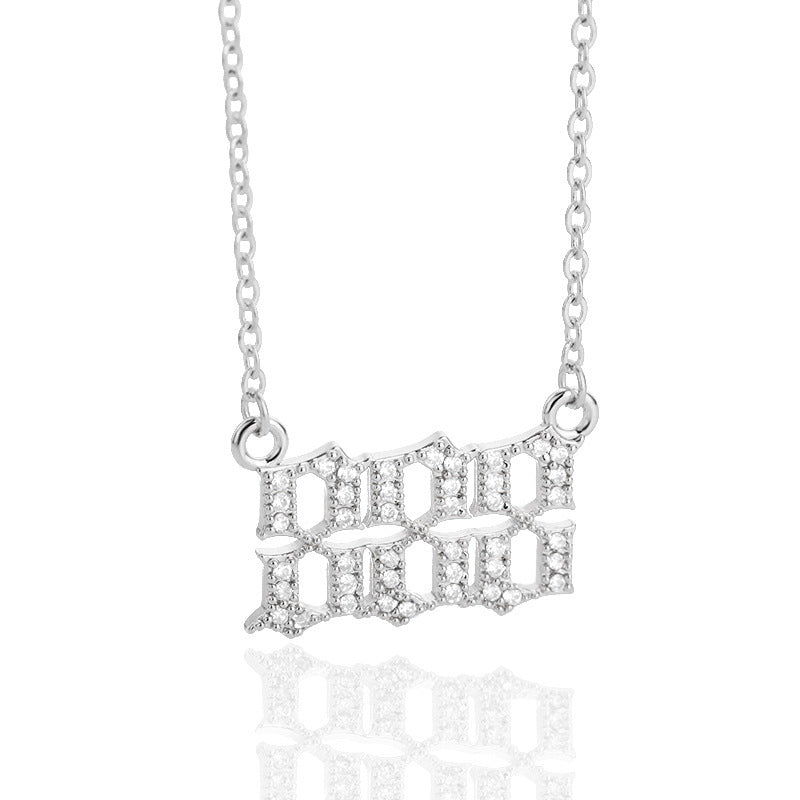 Rhinestone Angel Number Necklace Cubic Zirconia Rhinestone 18k Gold/Silver Plated Stainless Steel Necklace