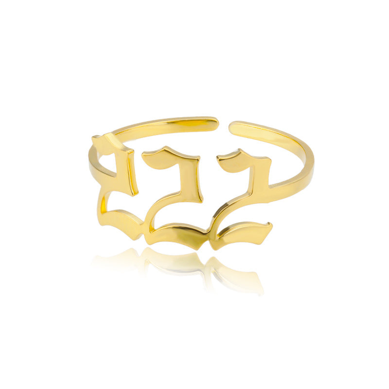 Angel Number Ring 18k Gold Plated Hypoallergenic Stainless Steel Adjustable Ring