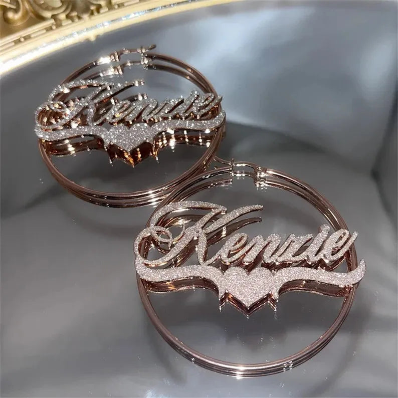 Custom Name With Heart Bling Y2K Hoop Earrings 18k Gold Plated Stainless Steel Y2K Hoop Earrings