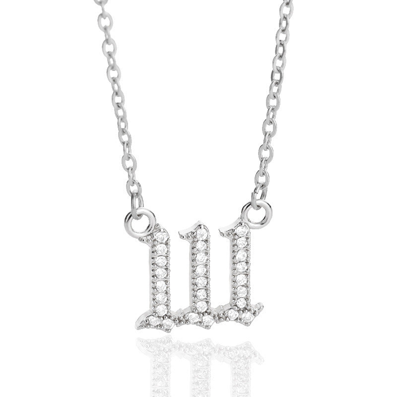 Rhinestone Angel Number Necklace Cubic Zirconia Rhinestone 18k Gold/Silver Plated Stainless Steel Necklace