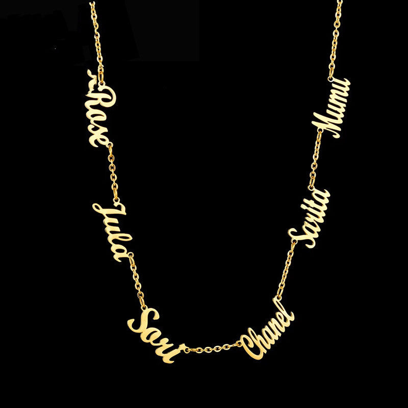 Multiple Custom Name Necklace 18k Gold Plated Stainless Steel Personalized Necklace