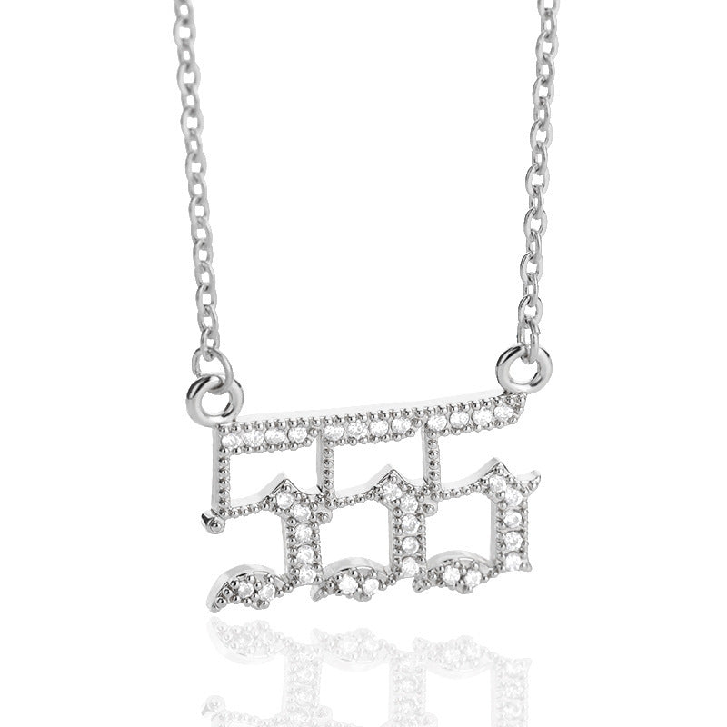 Rhinestone Angel Number Necklace Cubic Zirconia Rhinestone 18k Gold/Silver Plated Stainless Steel Necklace