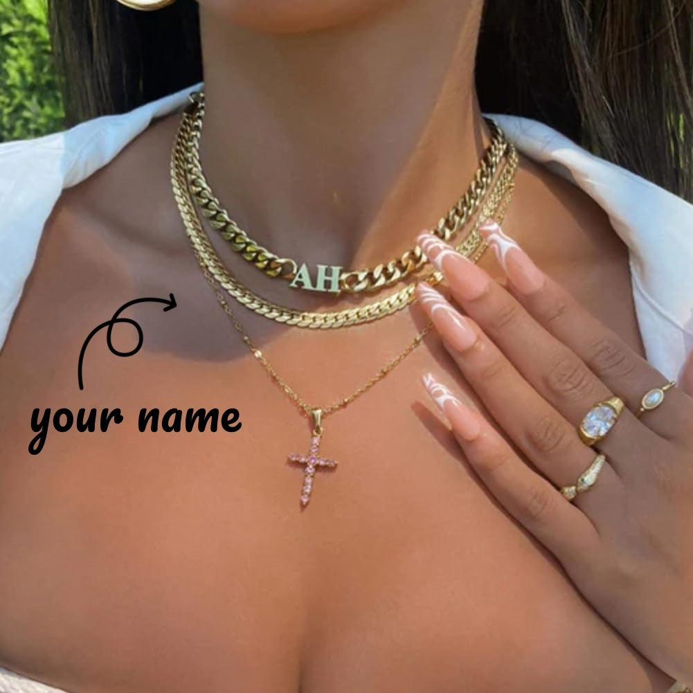 Custom Letter Name Initials Choker Necklace 18k Gold Plated Stainless Steel Personalized Cuban Chain Choker Necklace
