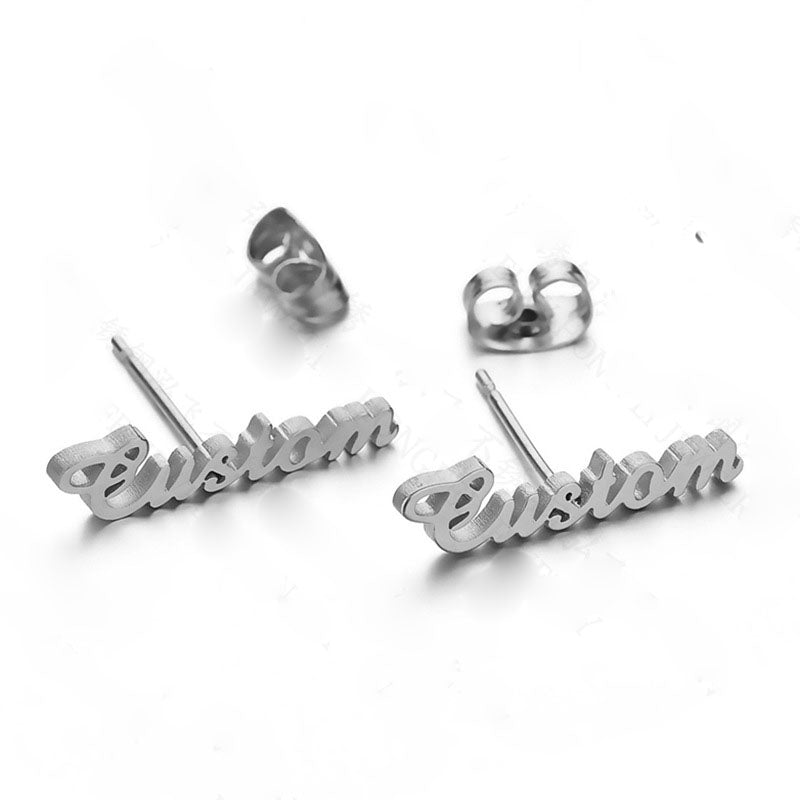 Custom Name Stud Earrings 18k Gold Plated Stainless Steel Personalized Name Earrings