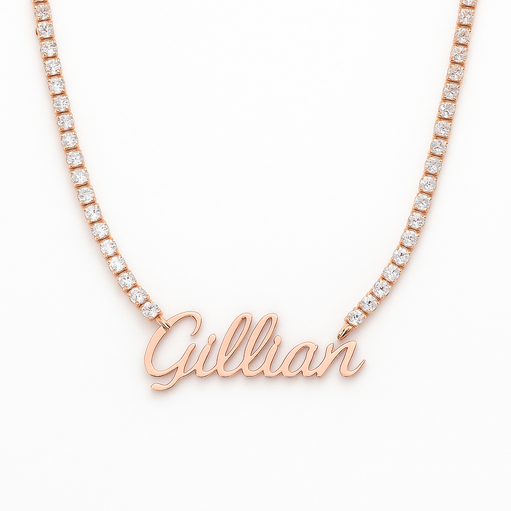 Custom Name Tennis Chain Necklace Personalized Cubic Zirconia Rhinestone Nameplate Necklace