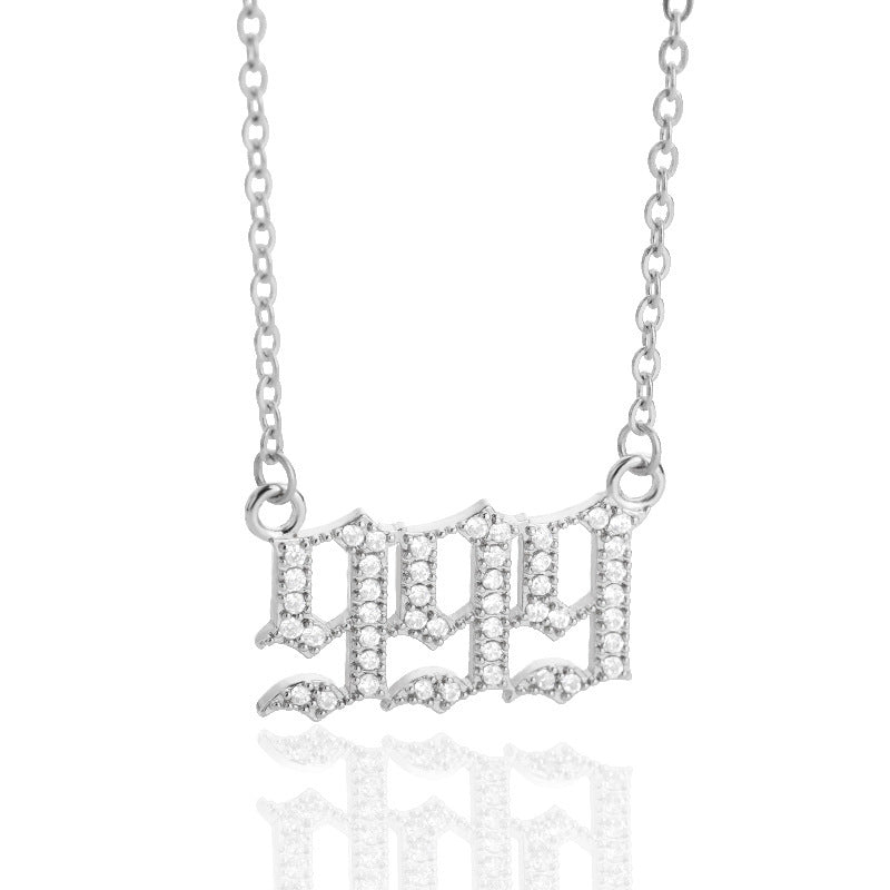 Rhinestone Angel Number Necklace Cubic Zirconia Rhinestone 18k Gold/Silver Plated Stainless Steel Necklace