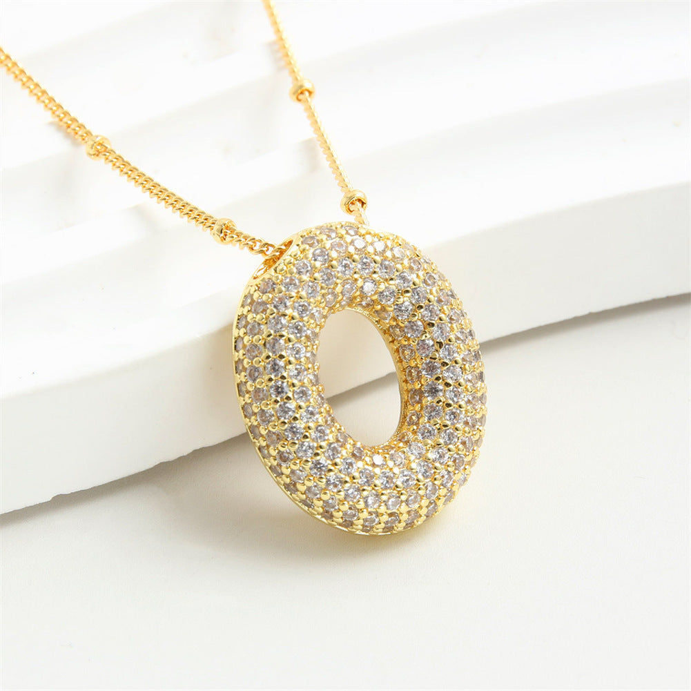 Custom Bubble Letter Initial Rhinestone Pendant Necklace 18K Gold Plated Stainless Steel Personalized Alphabet Letter Initial Necklace