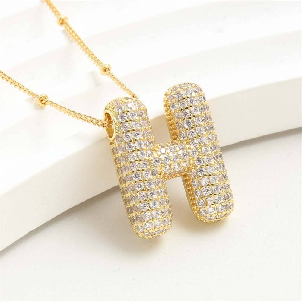 Custom Bubble Letter Initial Rhinestone Pendant Necklace 18K Gold Plated Stainless Steel Personalized Alphabet Letter Initial Necklace