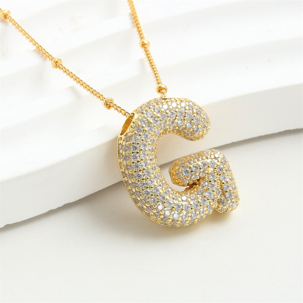 Custom Bubble Letter Initial Rhinestone Pendant Necklace 18K Gold Plated Stainless Steel Personalized Alphabet Letter Initial Necklace