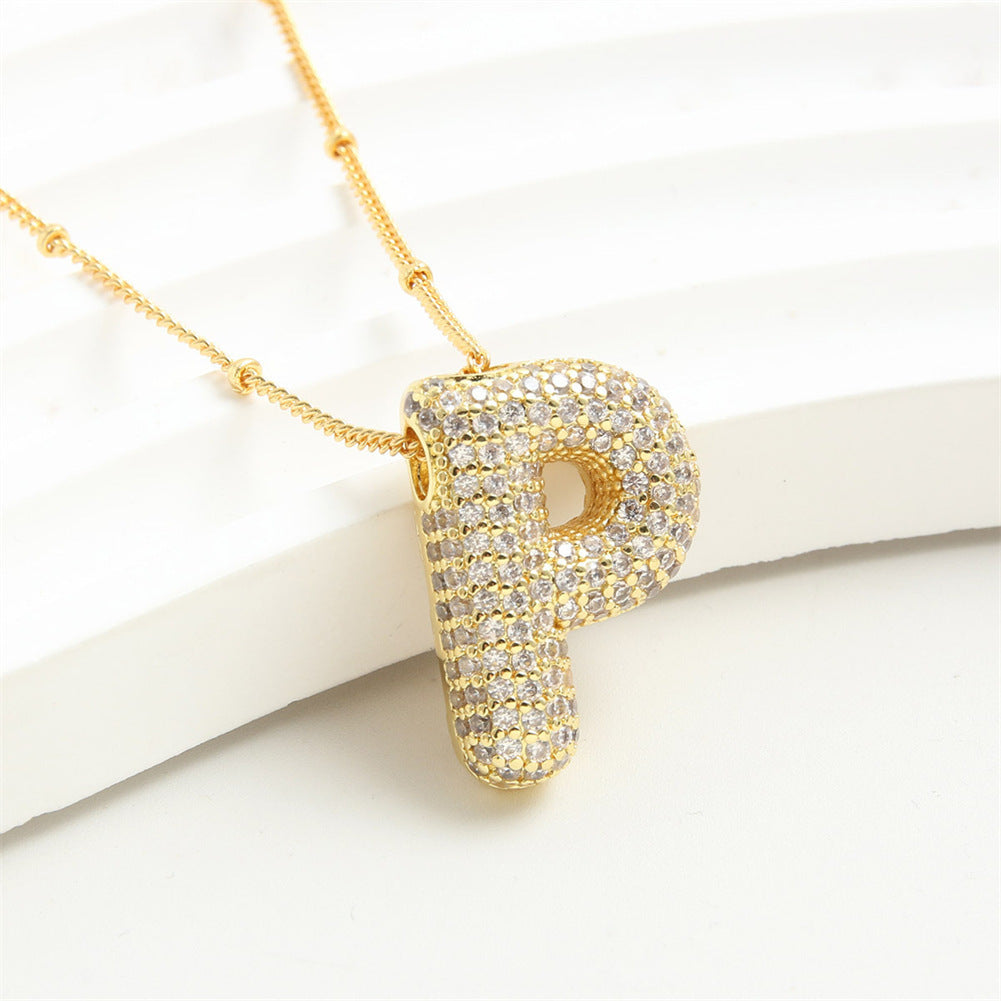 Custom Bubble Letter Initial Rhinestone Pendant Necklace 18K Gold Plated Stainless Steel Personalized Alphabet Letter Initial Necklace