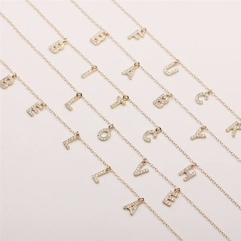 Custom Personalized Cubic Zirconia Letter Necklace