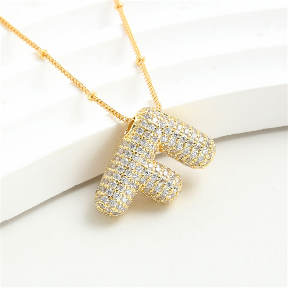 Custom Bubble Letter Initial Rhinestone Pendant Necklace 18K Gold Plated Stainless Steel Personalized Alphabet Letter Initial Necklace