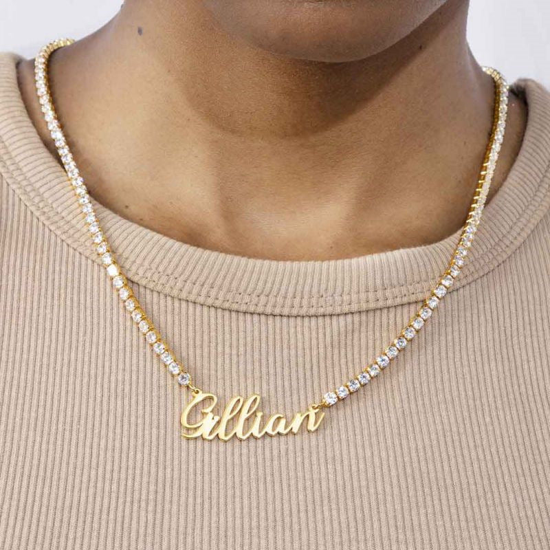 Custom Name Tennis Chain Necklace Personalized Cubic Zirconia Rhinestone Nameplate Necklace