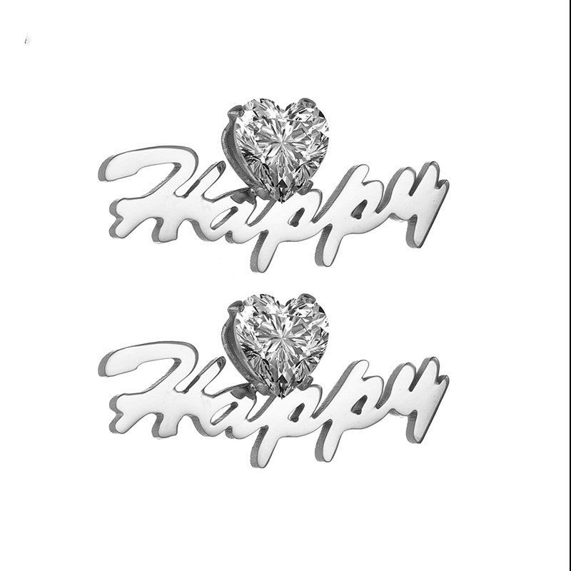 Custom Name With Heart Rhinestone Stud Earrings 18k Gold Plated Hypoallergenic Stainless Steel