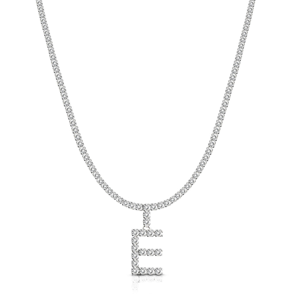 Necklace with a 'E' pendant on a white background