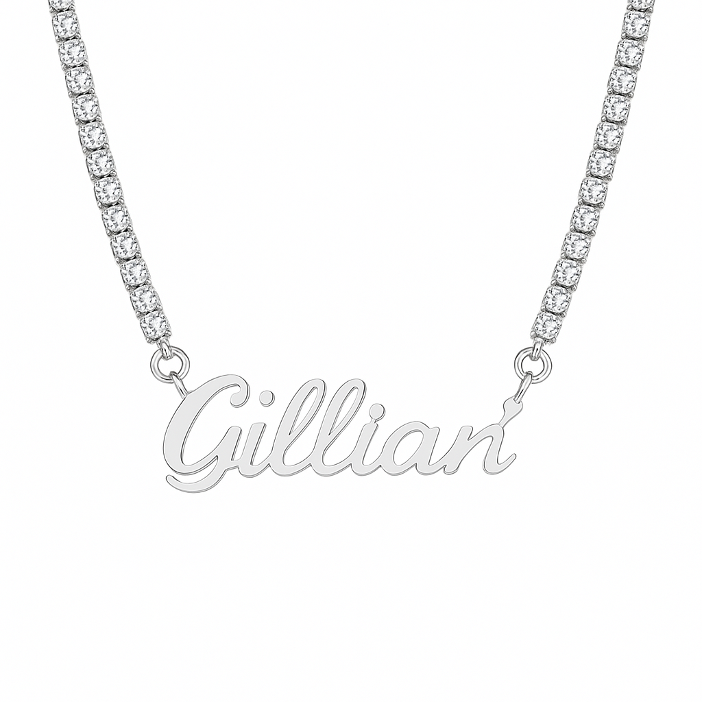Custom Name Tennis Chain Necklace Personalized Cubic Zirconia Rhinestone Nameplate Necklace