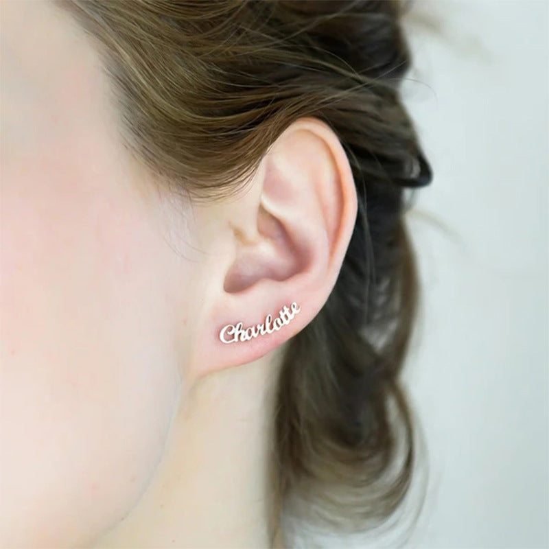 925 Sterling Silver Custom Name Stud Personalized Hypoallergenic Name Earrings