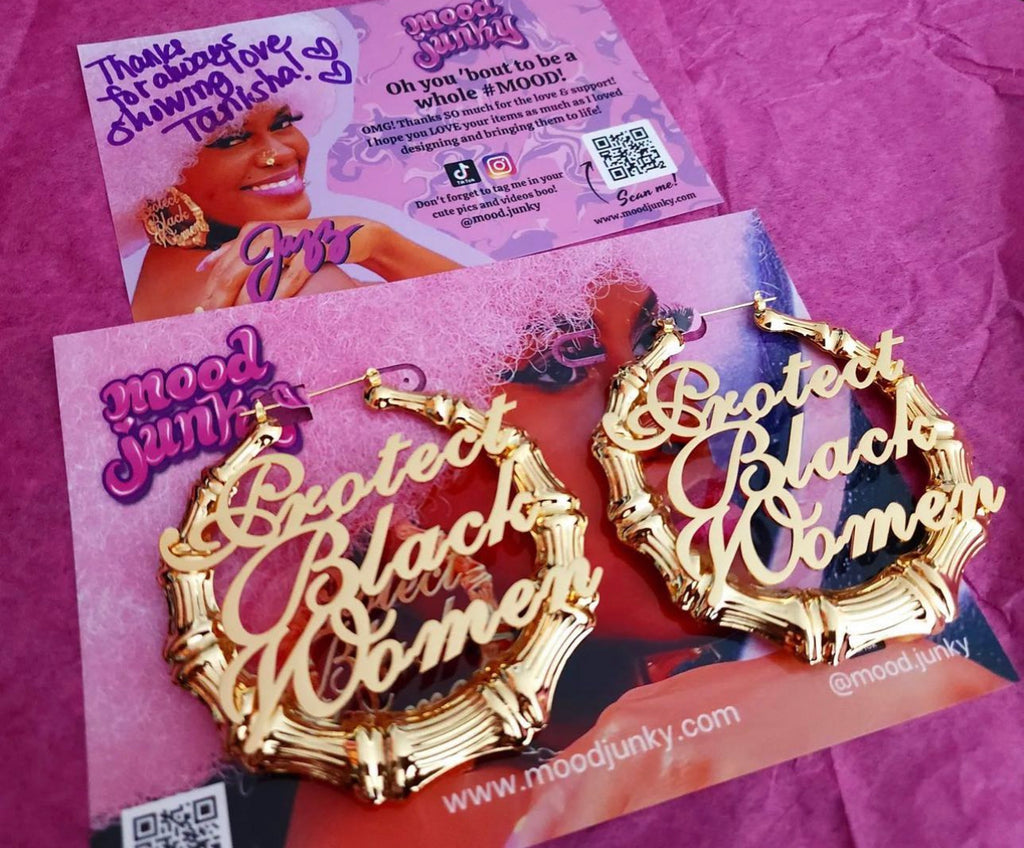 Protect Black Women Bamboo 18k Gold Hoop Earrings