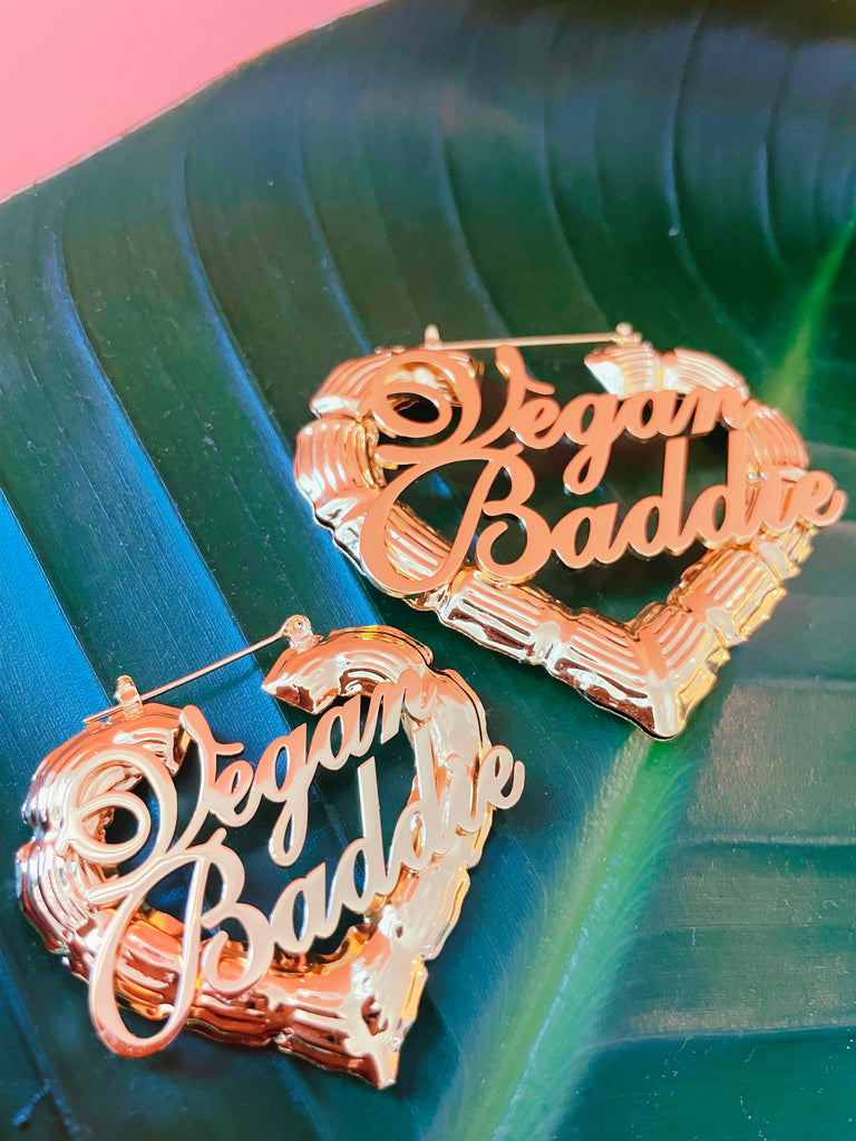 "Vegan Baddie" 18k gold plated Bamboo earrings