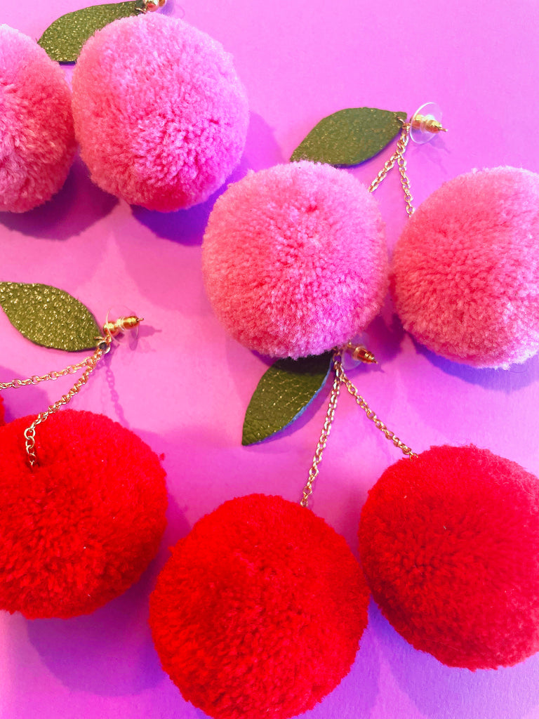 "Cherry Bomb" Pom Pom Earrings